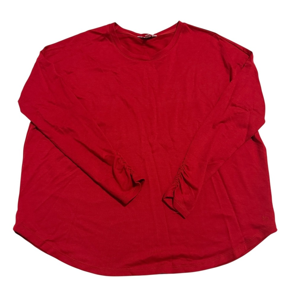 Crown Ivy Red Dolman Sleeve Blouse Round Neck Ruched Sleeves Round Hem Sz XS